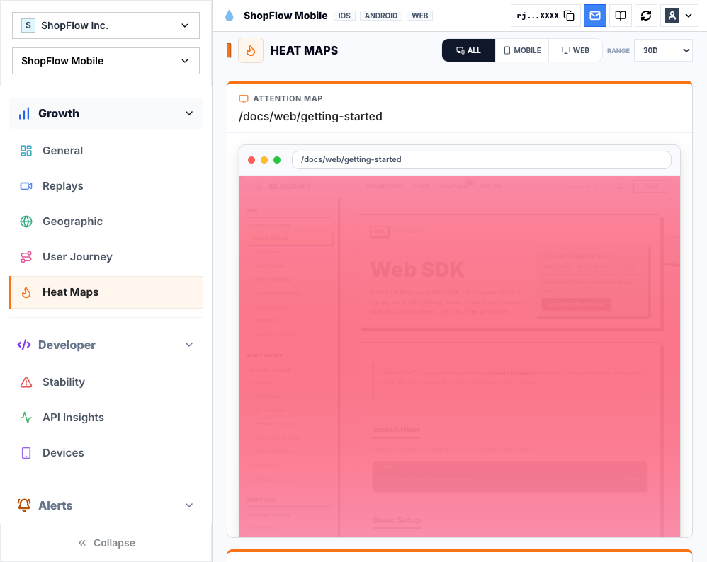 Rejourney heatmap analytics view