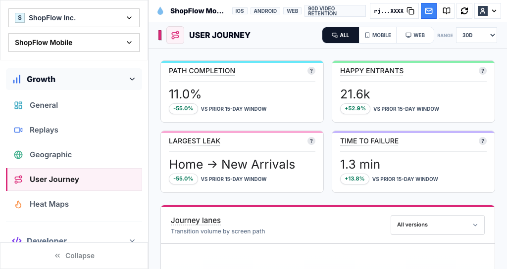 Rejourney mobile user journey map